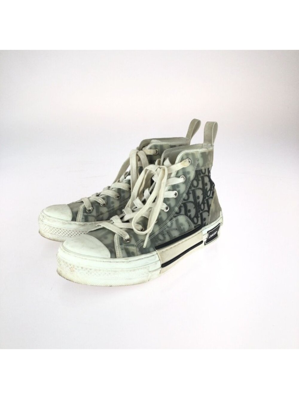 Dior Oblique Gray White Canvas Rubber Sneakers High 38